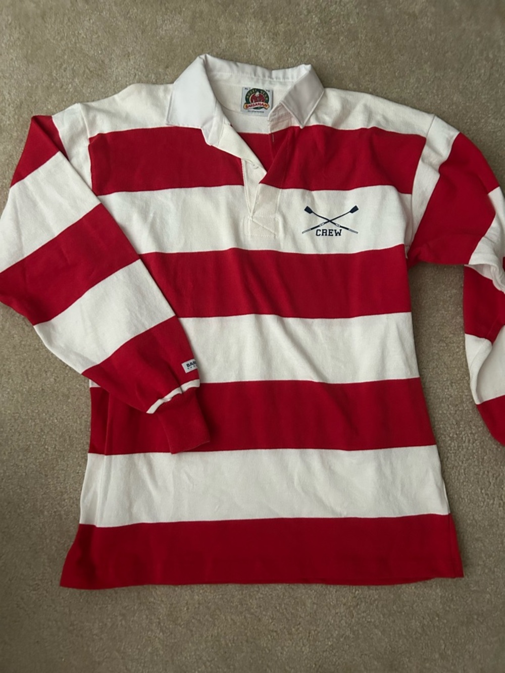Barbarian Traditional 4” Striped Rugby Shirt - Red & White Crew Logo XL
